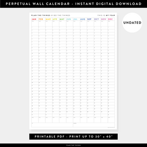 PRINTABLE PERPETUAL WALL CALENDAR / BIRTHDAY CALENDAR (VERTICAL / RAINBOW) - INSTANT DOWNLOAD