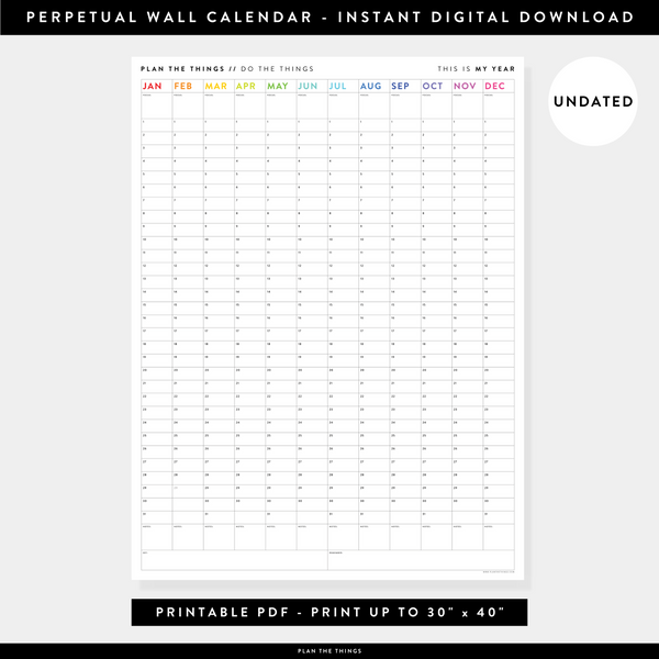 PRINTABLE PERPETUAL WALL CALENDAR / BIRTHDAY CALENDAR (VERTICAL / RAIN - Plan The Things printable-perpetual-wall-calendar-birthday-calendar-vertical-rain-plan-the-things