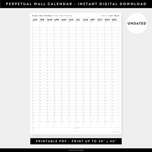 PRINTABLE PERPETUAL WALL CALENDAR / BIRTHDAY CALENDAR (VERTICAL / B + W) - INSTANT DOWNLOAD