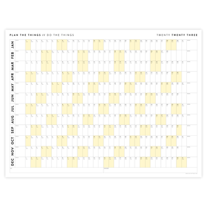 PRINTABLE HORIZONTAL 2023 WALL CALENDAR WITH YELLOW WEEKENDS - INSTANT DOWNLOAD