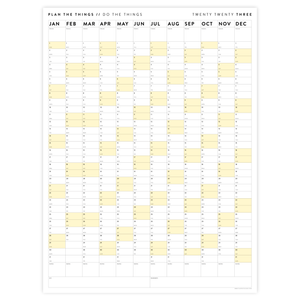 PRINTABLE VERTICAL 2023 WALL CALENDAR WITH YELLOW WEEKENDS - INSTANT DOWNLOAD