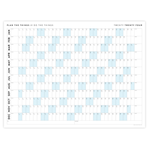 PRINTABLE HORIZONTAL 2024 WALL CALENDAR WITH BLUE WEEKENDS - INSTANT DOWNLOAD