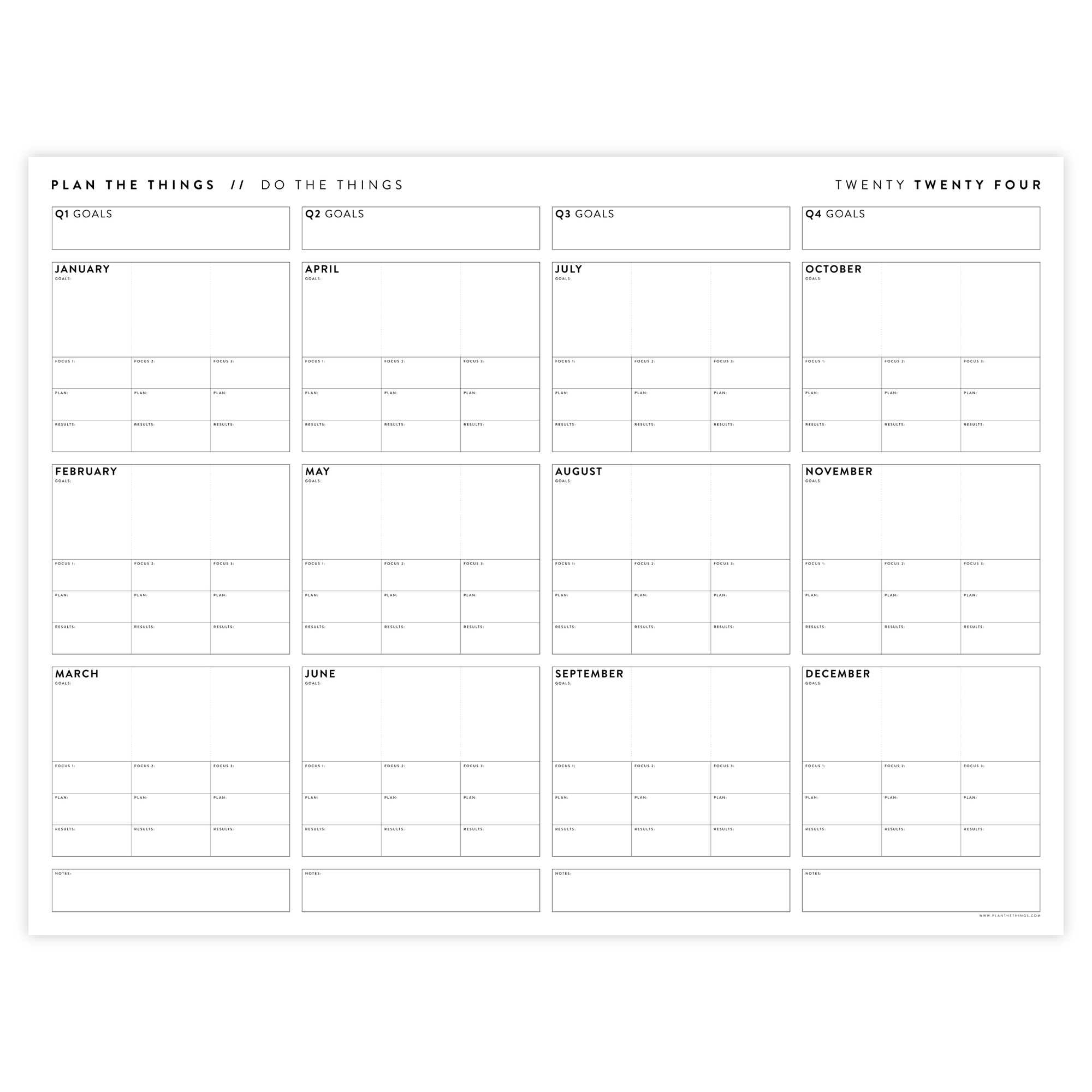 PRINTABLE 2024 FOCUS AND GOALS ANNUAL WALL PLANNER - INSTANT DOWNLOAD
