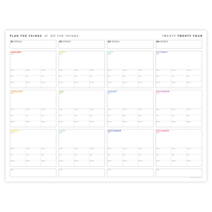 PRINTABLE 2024 FOCUS AND GOALS ANNUAL WALL PLANNER (RAINBOW TEXT) - INSTANT DOWNLOAD