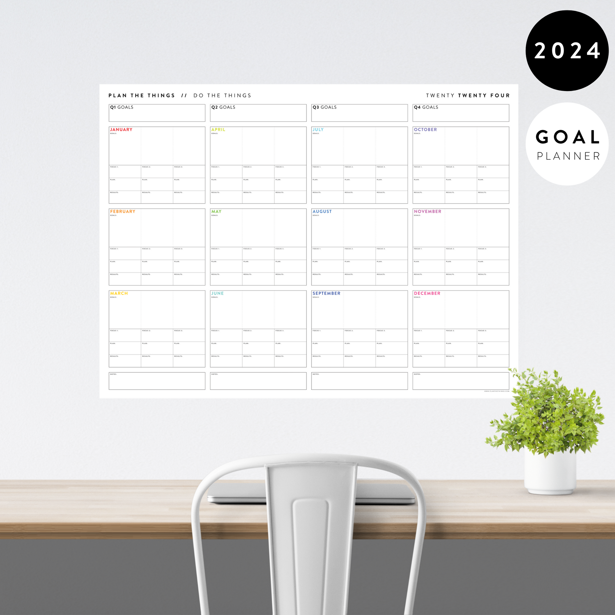 2024 FOCUS AND GOALS WALL PLANNER | RAINBOW