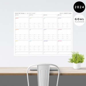 PRINTABLE 2024 FOCUS AND GOALS ANNUAL WALL PLANNER (RAINBOW TEXT) - INSTANT DOWNLOAD