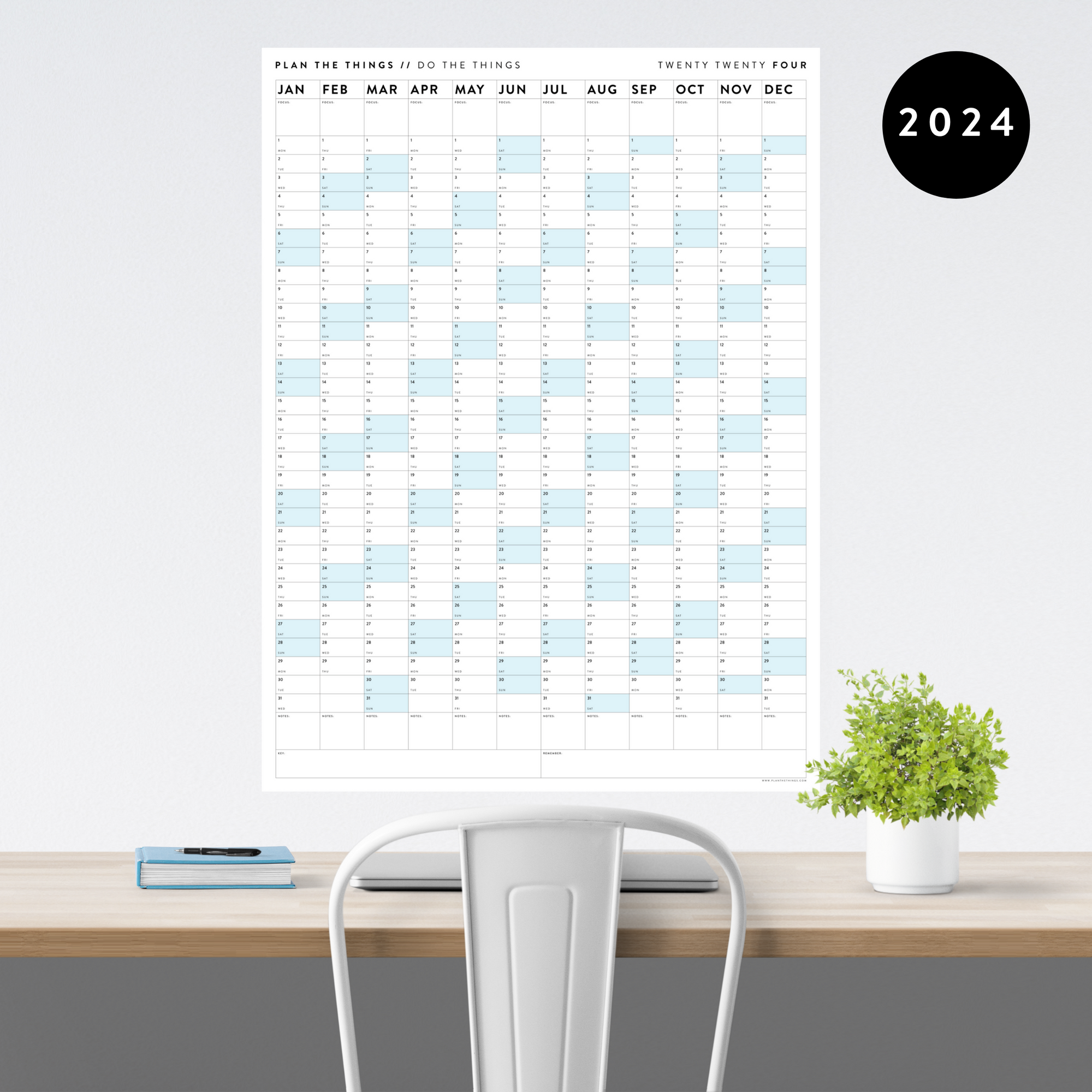 GIANT 2024 WALL CALENDAR | VERTICAL WITH BLUE WEEKENDS