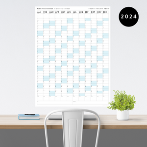 PRINTABLE VERTICAL 2024 WALL CALENDAR WITH BLUE WEEKENDS - INSTANT DOWNLOAD