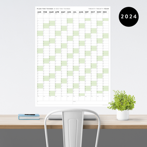 GIANT 2024 WALL CALENDAR | VERTICAL WITH GREEN WEEKENDS