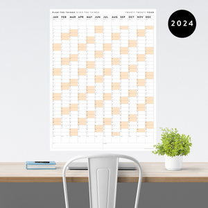 PRINTABLE VERTICAL 2024 WALL CALENDAR WITH ORANGE WEEKENDS - INSTANT DOWNLOAD