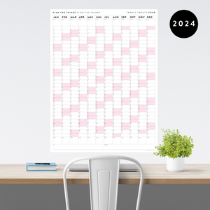 GIANT 2024 WALL CALENDAR | VERTICAL WITH PINK WEEKENDS