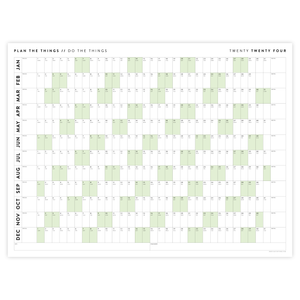 PRINTABLE HORIZONTAL 2024 WALL CALENDAR WITH GREEN WEEKENDS - INSTANT DOWNLOAD