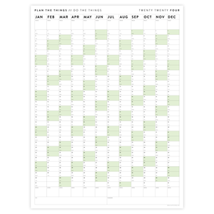 GIANT 2024 WALL CALENDAR | VERTICAL WITH GREEN WEEKENDS