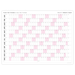 PRINTABLE HORIZONTAL 2024 WALL CALENDAR WITH PINK WEEKENDS - INSTANT DOWNLOAD