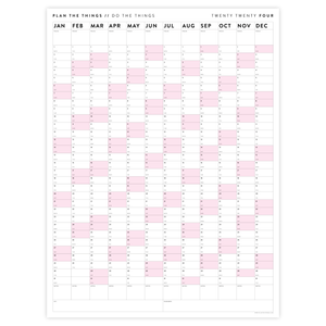 GIANT 2024 WALL CALENDAR | VERTICAL WITH PINK WEEKENDS