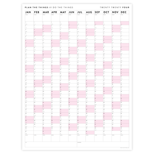 PRINTABLE VERTICAL 2024 WALL CALENDAR WITH PINK WEEKENDS - INSTANT DOWNLOAD