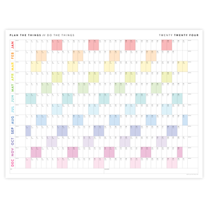 PRINTABLE HORIZONTAL 2024 WALL CALENDAR WITH RAINBOW WEEKENDS - INSTANT DOWNLOAD