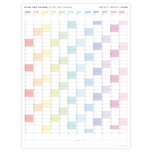 PRINTABLE VERTICAL 2024 WALL CALENDAR WITH RAINBOW WEEKENDS - INSTANT DOWNLOAD