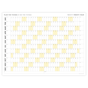PRINTABLE HORIZONTAL 2024 WALL CALENDAR WITH YELLOW WEEKENDS - INSTANT DOWNLOAD