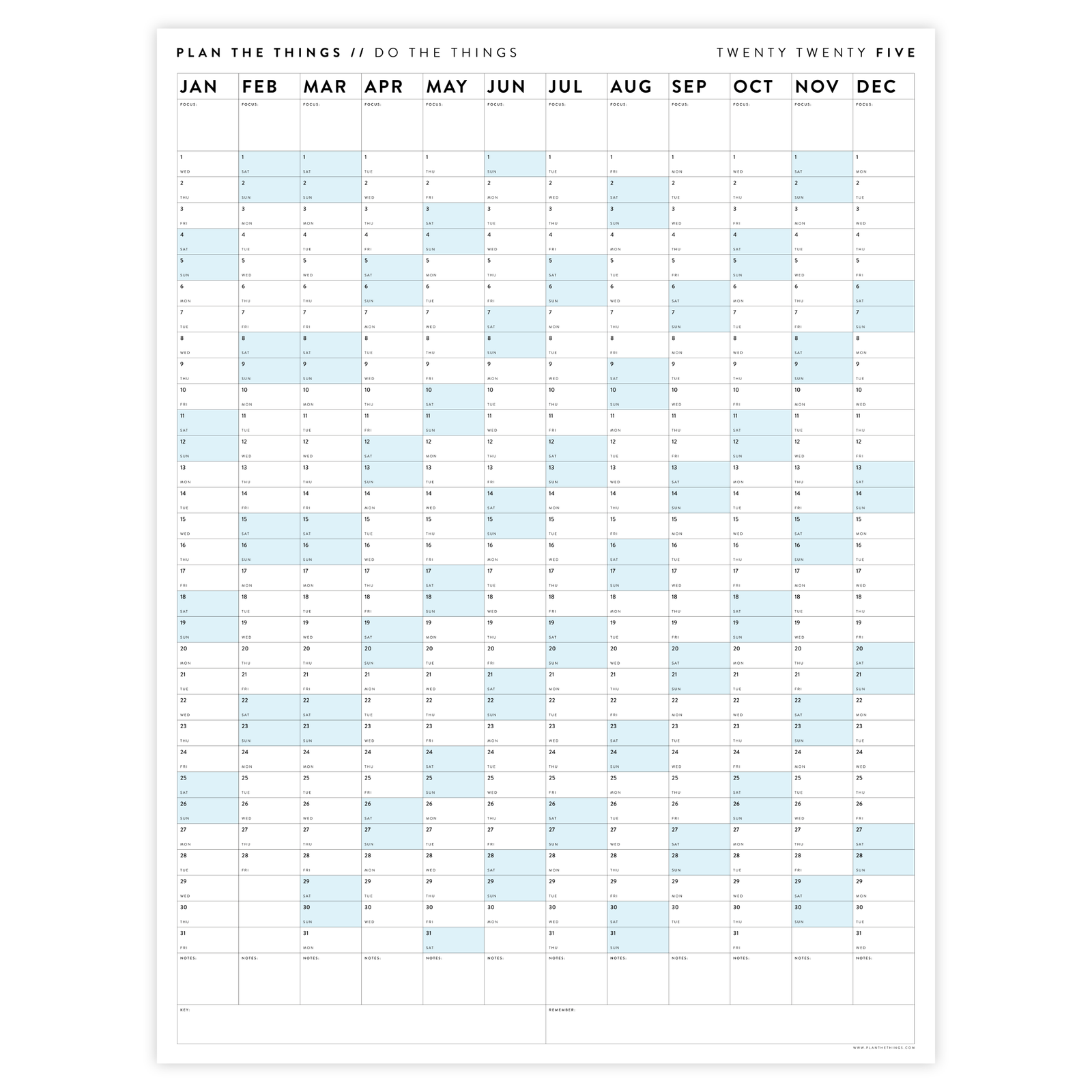 GIANT 2025 ANNUAL WALL CALENDAR | VERTICAL WITH BLUE WEEKENDS