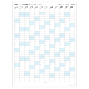 PRINTABLE VERTICAL 2025 WALL CALENDAR WITH BLUE WEEKENDS - INSTANT DOWNLOAD