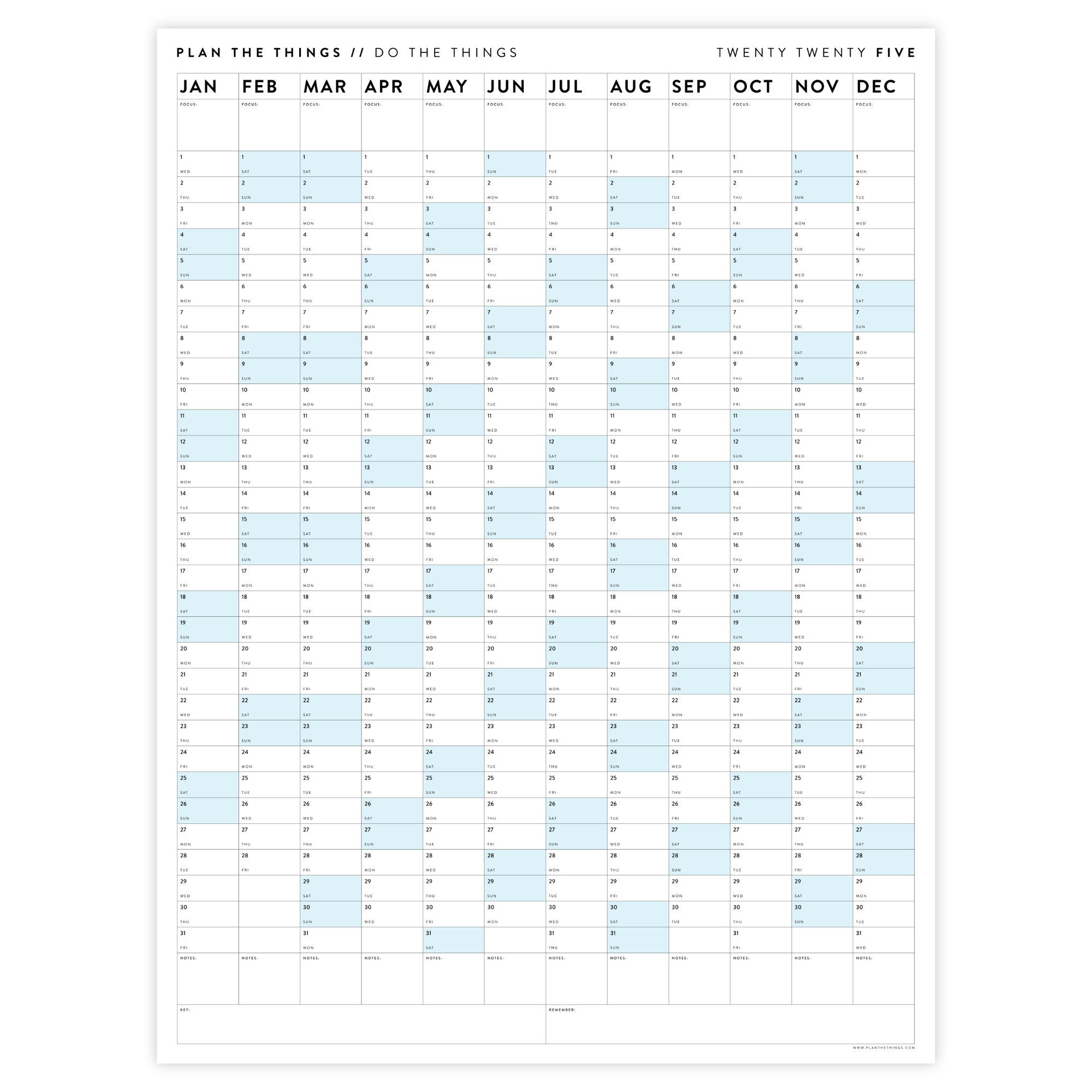 GIANT 2025 ANNUAL WALL CALENDAR | VERTICAL WITH BLUE WEEKENDS