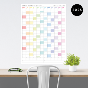 PRINTABLE VERTICAL 2025 WALL CALENDAR WITH RAINBOW WEEKENDS - INSTANT DOWNLOAD