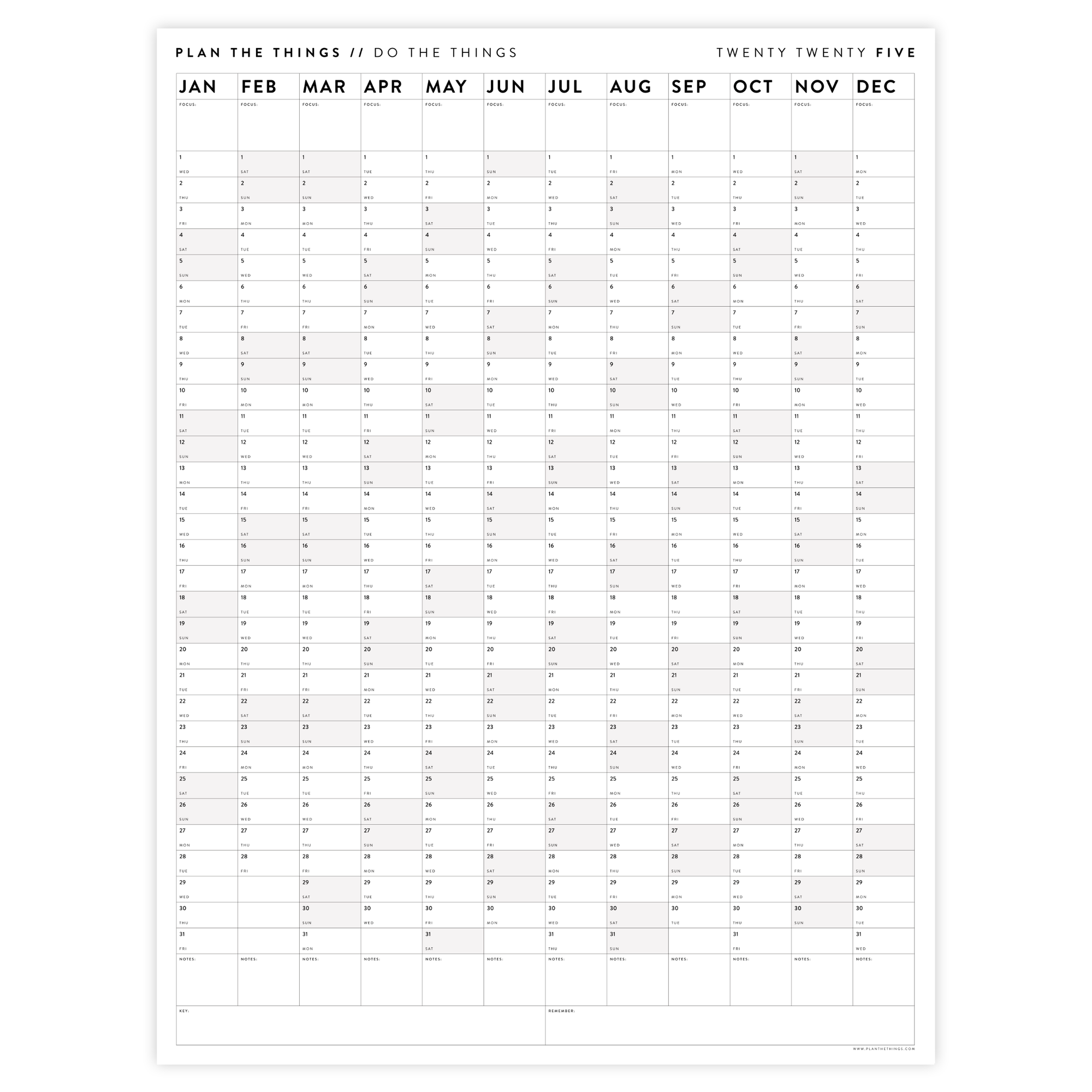 GIANT 2025 ANNUAL WALL CALENDAR | VERTICAL WITH GRAY / GREY WEEKENDS