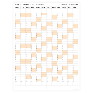 GIANT 2025 ANNUAL WALL CALENDAR | VERTICAL WITH ORANGE WEEKENDS