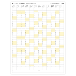 GIANT 2025 ANNUAL WALL CALENDAR | VERTICAL WITH YELLOW WEEKENDS