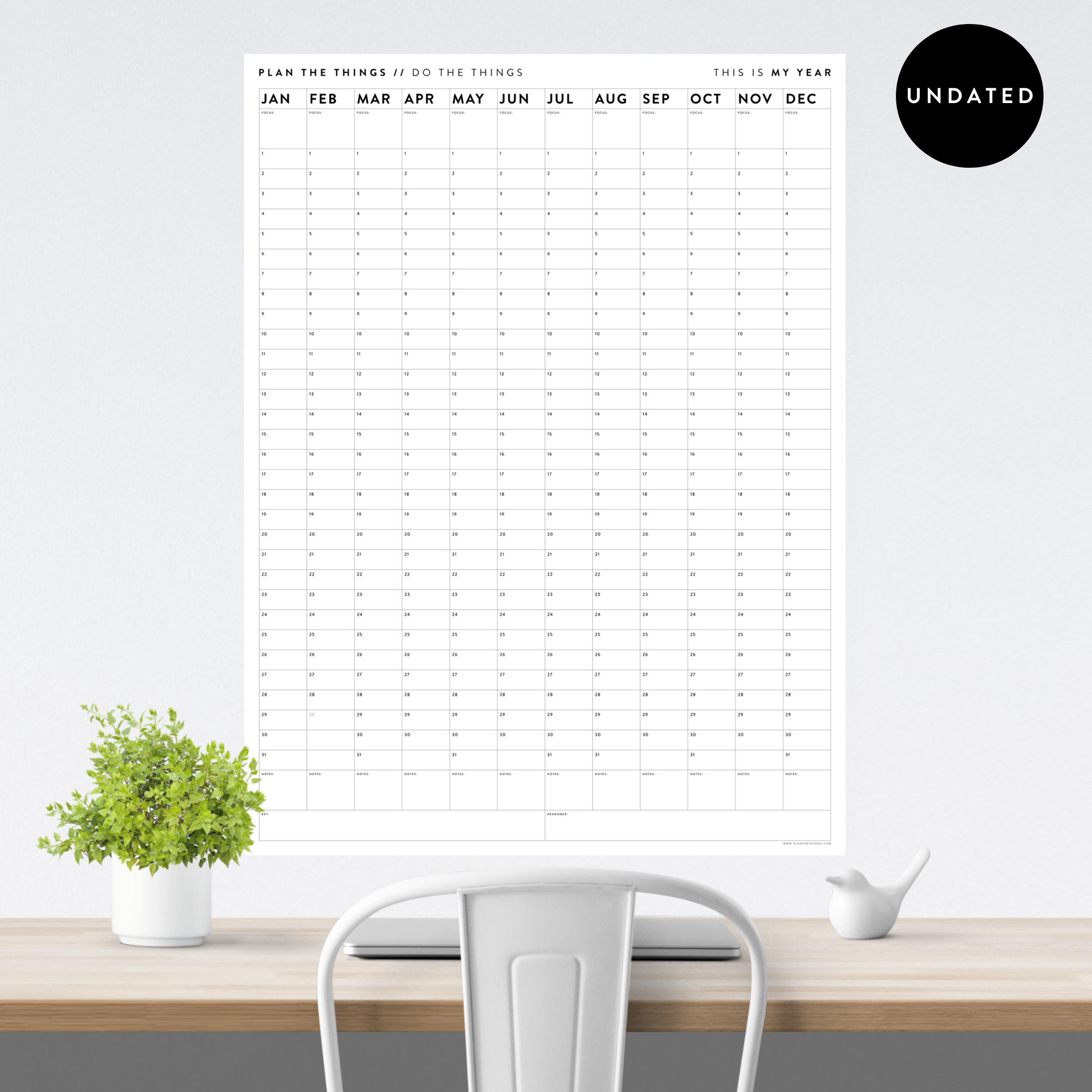 GIANT UNDATED PERPETUAL WALL CALENDAR / BIRTHDAY CALENDAR (VERTICAL / - Plan The Things Giant undated perpetual wall calendar / birthday calendar (vertical / - plan the things