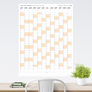 PRINTABLE VERTICAL 2022 WALL CALENDAR WITH ORANGE WEEKENDS - INSTANT DOWNLOAD
