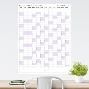 PRINTABLE VERTICAL 2022 WALL CALENDAR WITH PURPLE WEEKENDS - INSTANT DOWNLOAD