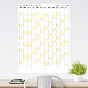 PRINTABLE VERTICAL 2022 WALL CALENDAR WITH YELLOW WEEKENDS - INSTANT DOWNLOAD
