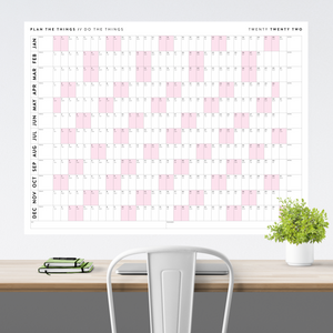 PRINTABLE HORIZONTAL 2022 WALL CALENDAR WITH PINK WEEKENDS - INSTANT DOWNLOAD