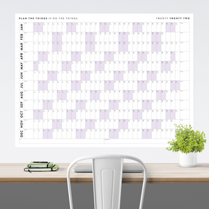 PRINTABLE HORIZONTAL 2022 WALL CALENDAR WITH PURPLE WEEKENDS - INSTANT DOWNLOAD