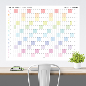 PRINTABLE HORIZONTAL 2022 WALL CALENDAR WITH RAINBOW WEEKENDS - INSTANT DOWNLOAD