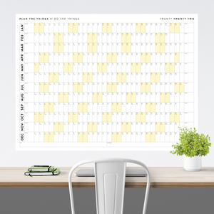 PRINTABLE HORIZONTAL 2022 WALL CALENDAR WITH YELLOW WEEKENDS - INSTANT DOWNLOAD