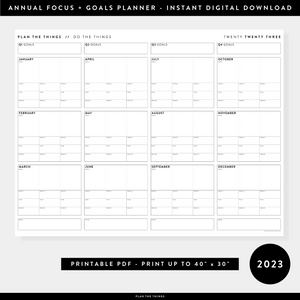 PRINTABLE 2023 FOCUS AND GOALS ANNUAL WALL PLANNER - INSTANT DOWNLOAD