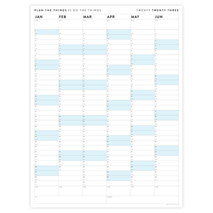 PRINTABLE SIX MONTH 2023 WALL CALENDAR SET WITH BLUE WEEKENDS - INSTANT DOWNLOAD