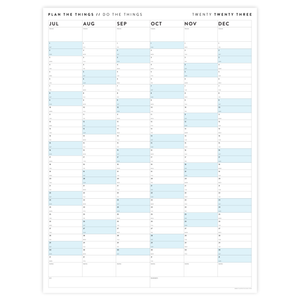 PRINTABLE SIX MONTH 2023 WALL CALENDAR SET WITH BLUE WEEKENDS - INSTANT DOWNLOAD