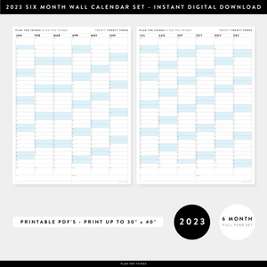 PRINTABLE SIX MONTH 2023 WALL CALENDAR SET WITH BLUE WEEKENDS - INSTANT DOWNLOAD