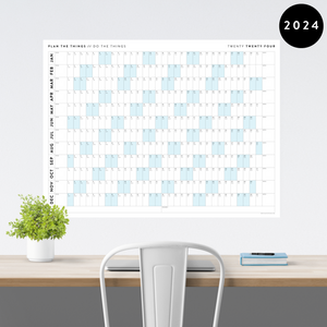PRINTABLE HORIZONTAL 2024 WALL CALENDAR WITH BLUE WEEKENDS - INSTANT DOWNLOAD