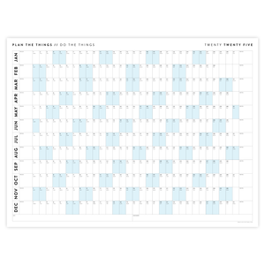 PRINTABLE 2025 HORIZONTAL WALL CALENDAR WITH BLUE WEEKENDS - INSTANT DOWNLOAD