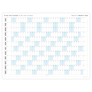 PRINTABLE HORIZONTAL 2022 WALL CALENDAR WITH BLUE WEEKENDS - INSTANT DOWNLOAD