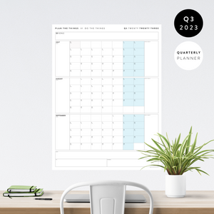 PRINTABLE Q3 (JULY - SEPTEMBER) 2023 QUARTERLY WALL CALENDAR (BLUE) - INSTANT PDF DOWNLOAD