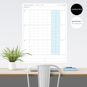 UNDATED QUARTERLY GIANT WALL CALENDAR - MONDAY START - BLUE WEEKENDS