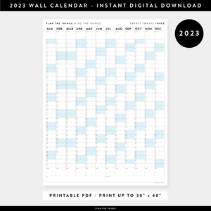 PRINTABLE VERTICAL 2023 WALL CALENDAR WITH BLUE WEEKENDS - INSTANT DOWNLOAD