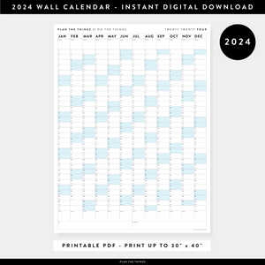PRINTABLE VERTICAL 2024 WALL CALENDAR WITH BLUE WEEKENDS - INSTANT DOWNLOAD