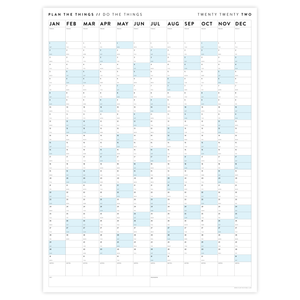 PRINTABLE VERTICAL 2022 WALL CALENDAR WITH BLUE WEEKENDS - INSTANT DOWNLOAD